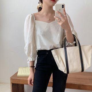 Square Neck 3/4-sleeve Top As Shown In Figure - One Size
