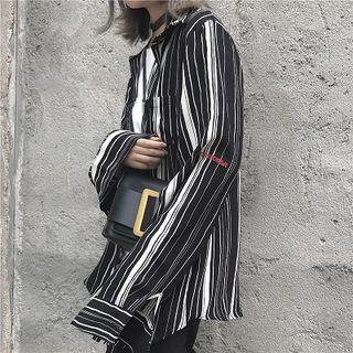 Pinstriped Shirt / Zip-detail Wide-leg Pants