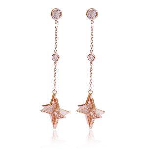 925 Sterling Silver Rhinestone Star Dangle Earring Rose Gold - One Size