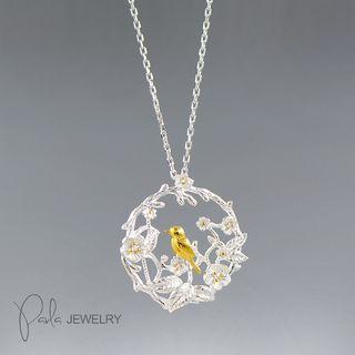 925 Sterling Silver Bird Accent Necklace 925 Silver - Silver & Gold - One Size