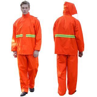 Set: Contrast Trim Hooded Rain Coat + Pants