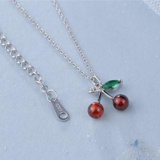 925 Sterling Silver Cherry Necklace X118 - Silver - One Size
