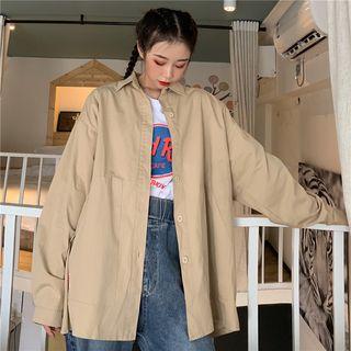 Long-sleeve Plain Oversize Shirt