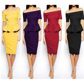 Short-sleeve Off Shoulder Ruffle Dress