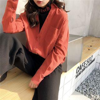 Mock Two-piece Embroidered Long-sleeve Blouse