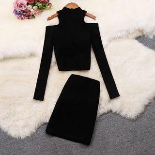 Long-sleeve Cutout Top / Mini Skirt / Set