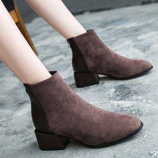 Faux Suede Paneled Block Heel Short Boots