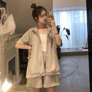 Contrast Trim Short-sleeve Zip Jacket / Sweatshorts
