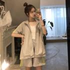 Contrast Trim Short-sleeve Zip Jacket / Sweatshorts