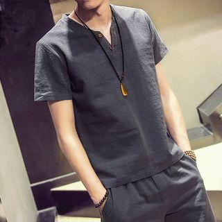 Split-neck Short-sleeve T-shirt