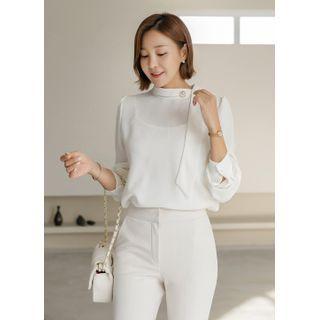 Scarf-neck Faux-pearl Blouse