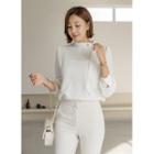 Scarf-neck Faux-pearl Blouse