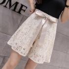 High-waist Tie Waist Lace Crochet Shorts
