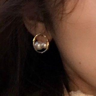 Faux Leather Hoop Earring 1 Pair - 925 Silver - Stud Earring - One Size
