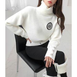 Turtleneck Blouson Sweater With Badge