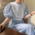 Puff-sleeve Flower Print Midi A-line Dress / Flower Embroidered Vest