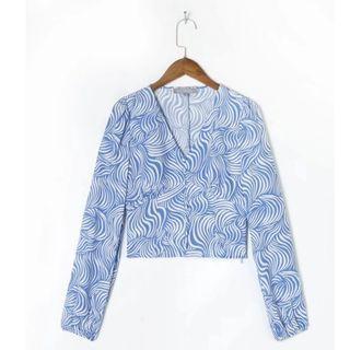 Printed Long-sleeve V-neck Shirt