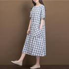 Short-sleeve Gingham A-line Midi Dress