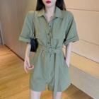 Short-sleeve Cargo Playsuit Army Green - One Size