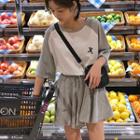 Set: Short-sleeve Raglan T-shirt + Drawstring Waist Culottes