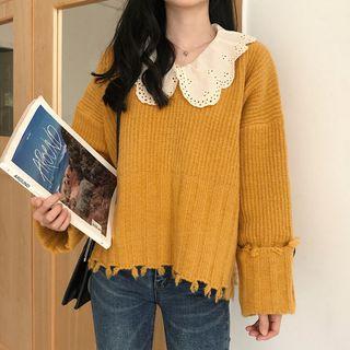 Collared Fringed Sweater