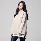 Mock-neck Loose-fit Rib-knit Top