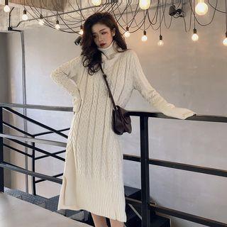 Turtleneck Cable-knit Midi Sweater Dress