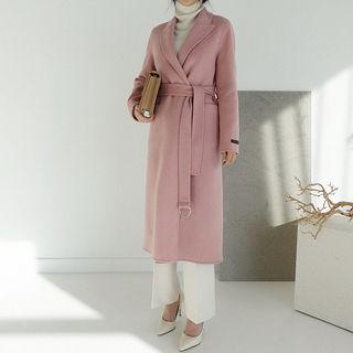 Handmade Wool Blend Belted Coat & Vest Liner   Pink - One Size
