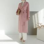 Handmade Wool Blend Belted Coat & Vest Liner   Pink - One Size