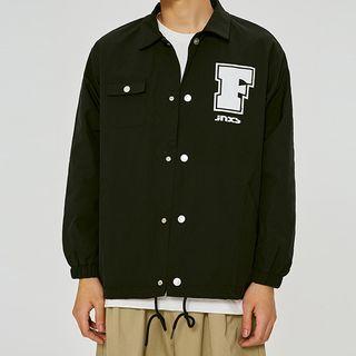 Lettering Print Button-up Jacket