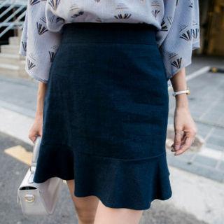 Band-waist Frilled-hem Skirt