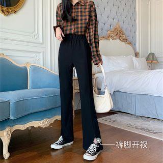 Slit-hem Wide Leg Pants Black - One Size
