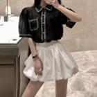 Short-sleeve Frill-trim Shirt / Mini Skirt
