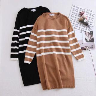 Long-sleeved Striped Loose-fit Crewneck Dress