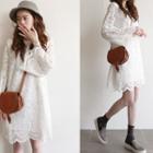 Set: Bell-sleeve Lace Shift Dress + Slipdress