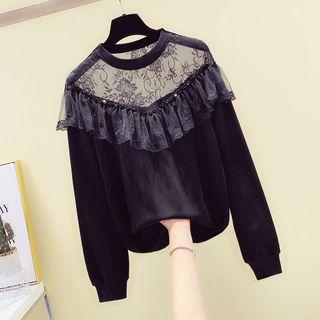 Lace-panel Ruffle-trim Sweatshirt