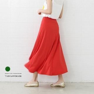 Elastic-waist A-line Long Skirt