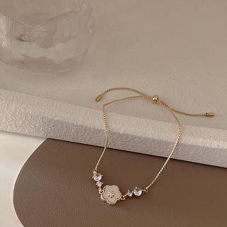 Flower Shell Rhinestone Alloy Bracelet 1pc - Gold & White - One Size