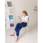 Slit-neckline Cotton T-shirt