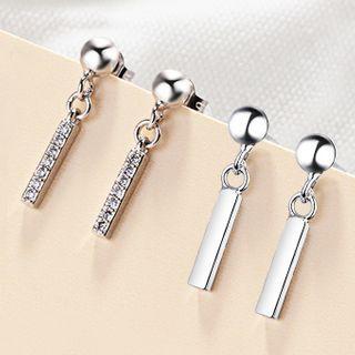 925 Sterling Silver Rhinestone Bar Drop Earring