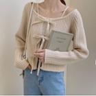 Lace-up Rib Knit Cardigan / Camisole Top