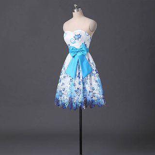 Strapless Lace Bowed Party Dress