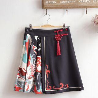 Graphic Print Tasseled Mini Skirt
