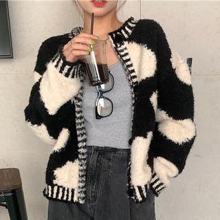 Long-sleeve Patterned Cardigan Black - One Size