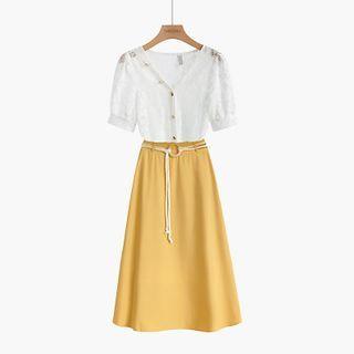 Set; Short-sleeve Top + A-line Skirt
