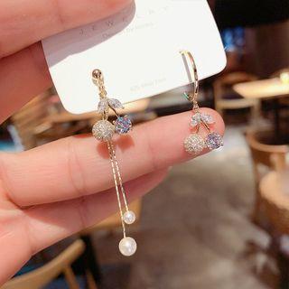 Cherry Rhinestone Faux Pearl Asymmetrical Dangle Earring