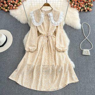 Pleated Collar Floral Print Dress