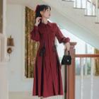 Two Tone Striped Drawstring Button-up A-line Dress