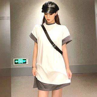 Mock Two Piece Contrast Trim T-shirt White & Gray - One Size