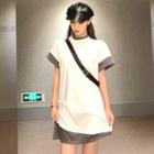 Mock Two Piece Contrast Trim T-shirt White & Gray - One Size